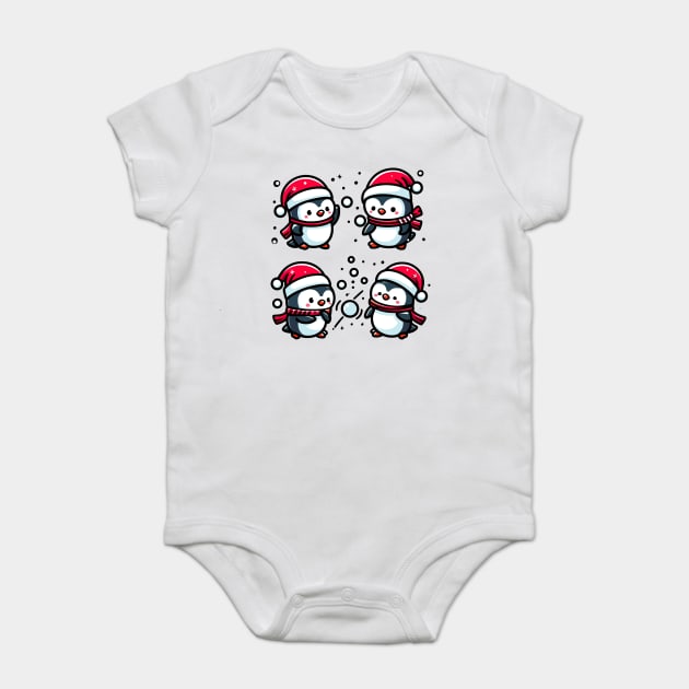 Adorable Cute Penguin Santa Hat Winter Snowball Fight Baby Bodysuit by Frank Ring
